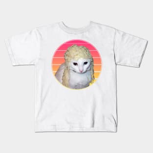 Cat With Spaghetti On Its Head Vaporwave Kids T-Shirt